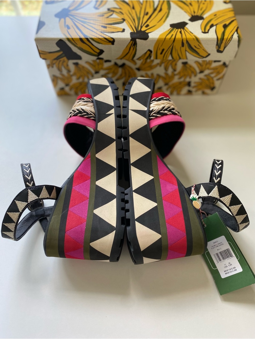 NWT Farm Rio Colorful Graphic Platform Sandal Heels Size 11 Tropical - Picture 8 of 16